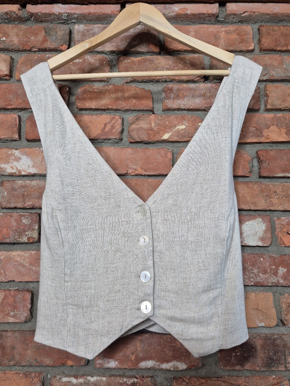 Abercrombie & Fitch Linen Blend Waistcoat Vest XL Oatmeal - Picture 2 of 8